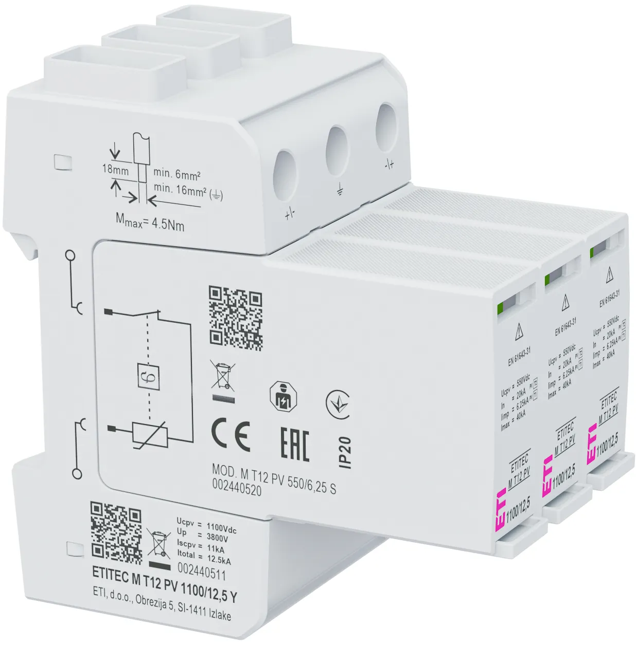 Viršįtampių ribotuvas ETITEC M T12 PV 1100/12,5 Y 002440511