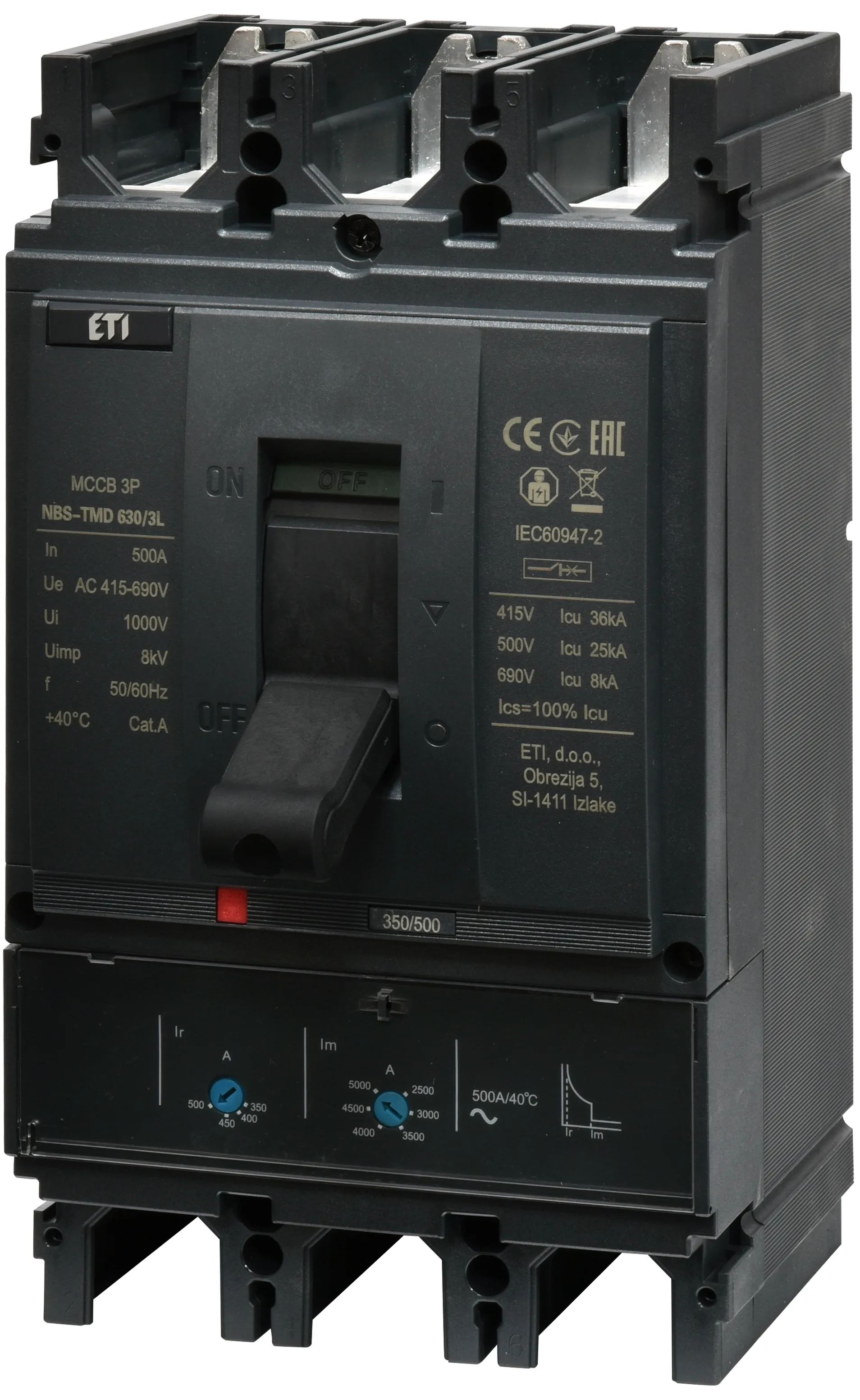 Pramoninis aut. jungiklis NBS-TMD 630/3L 500A 3P 004673131